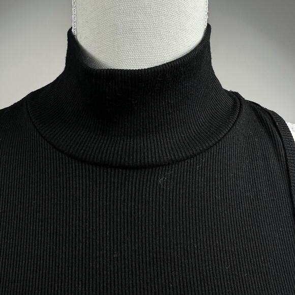 Fore Black Ribbed Mock Neck Sleeveless Bodycon Maxi Dress Size L - Picture 3 of 12